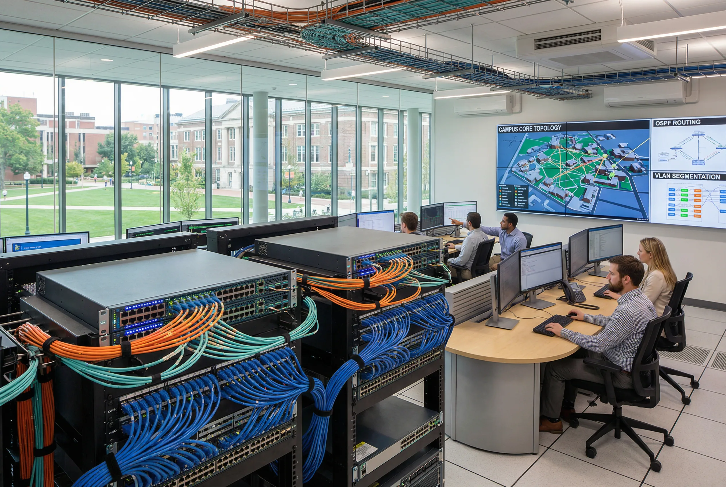 Enterprise Campus Core Network — Dual-Core Architecture with OSPF Routing and VLAN Segmentation