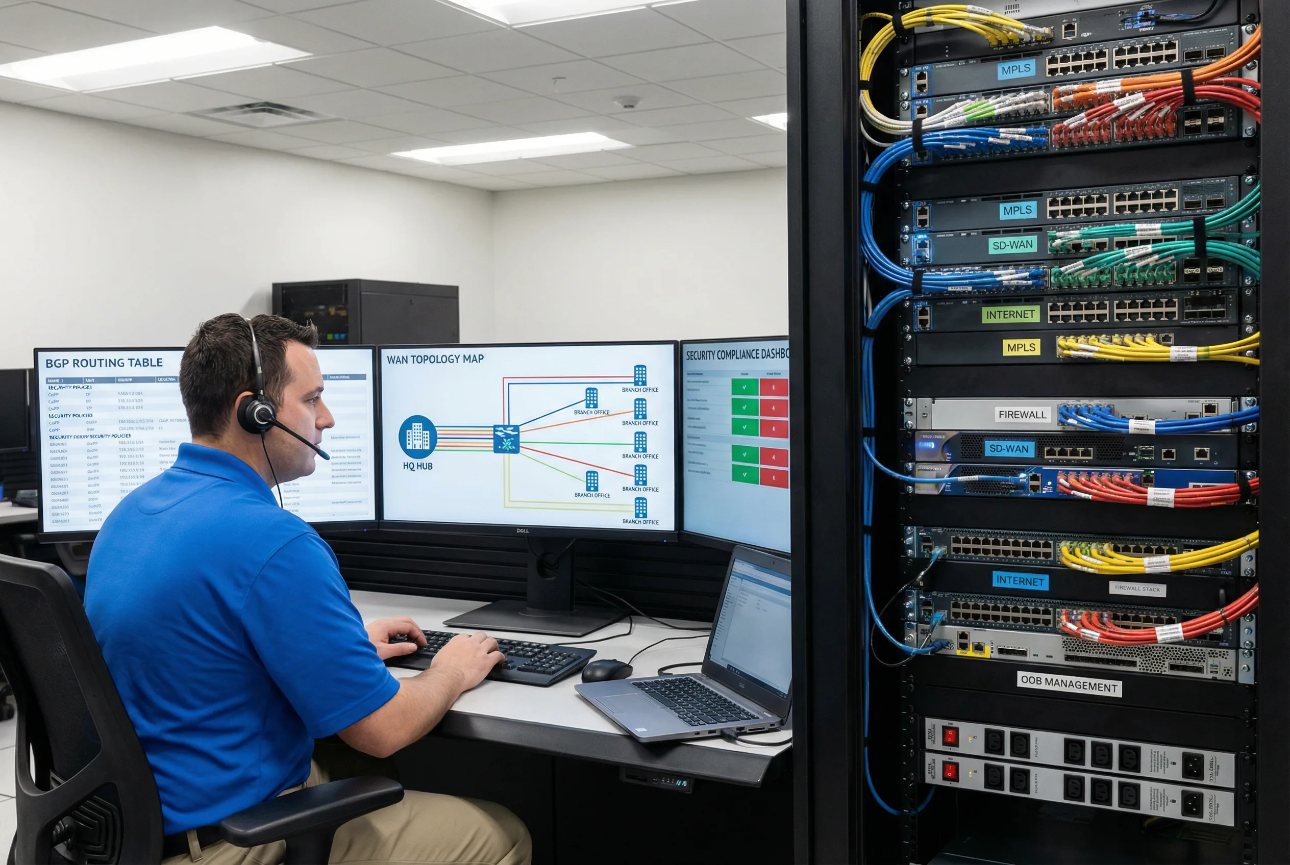 WAN Hub and Branch Aggregation — Core Switch Aggregating MPLS, SD-WAN, and Internet WAN Links with BGP Security Hardening